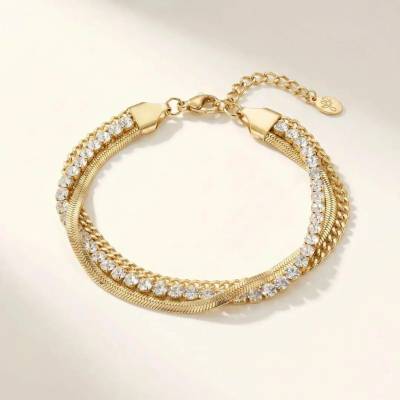 Elanis Jewel Pozlacený víceřadý náramek Crystal Line se zirkony z chirurgické oceli EJ00877