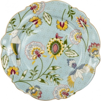 Clayre & Eef Modrý porcelánový dezertní talíř s květy Flower Ori 20 x 2 cm