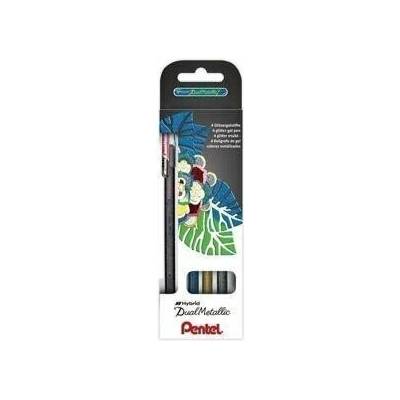 Pero gelové Pentel Hybrid Dual Metallic K110 - černé, červené, stříbrné, zlaté 1mm / sada 4ks