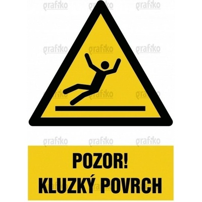 Grafiko | Nebezpečí uklouznutí - Text obrázku Pozor - kluzký povrch, Materiál Hliník, Rozměr 297x210mm