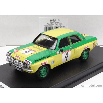Trofeu Opel Ascona night Version N 4 Rally Alpenfahrt 1973 W.rohrl J.berger Žlutá Zelená 1:43
