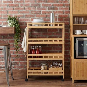 vidaXL Кухненска количка с колела Естествен 60 x 18 x 97 см Бамбук (42028298)
