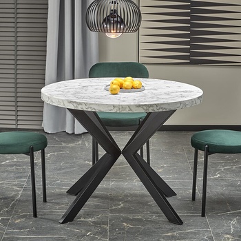 Halmar Кръгла разтегателна трапезна маса peroni бял мрамор / черен (hal-peroni-round-ext-marble-blk)