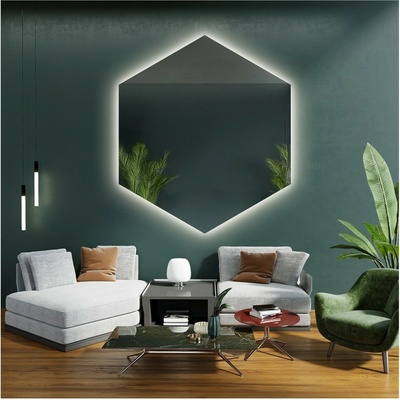 Alfaram Zrkadlo geometrického tvaru s osvetlením – HEXA LED 90x104