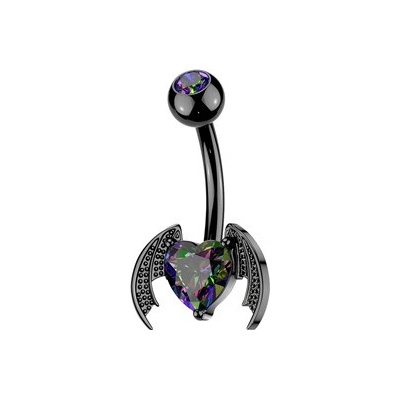 Šperky4U Černý piercing do pupíku okřídlené srdce WP0125K-VM