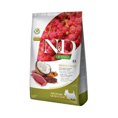Farmina N&D Quinoa Skin & Coat - Пълноценна храна за израснали кучета от малки и мини породи за здрава козина и кожа, с патешко месо, 7кг