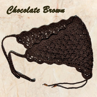 Maliso háčkovaný letní šátek boho cottagecore bandana scarf festival style hnědá