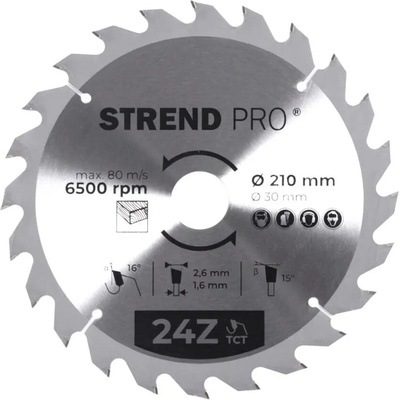 Kotúč Strend Pro TCT 210x2.6x30/20 mm 24Z, na drevo, pílový, SK plátky
