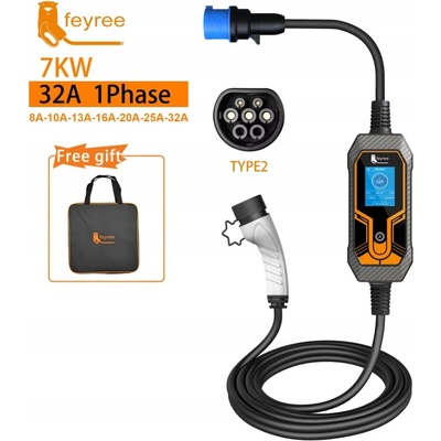 Feyree Přenosná nabíječka EV Type 2 32A 7 kW CEE zástrčka Mobilní Wallbox | Zboží Auto