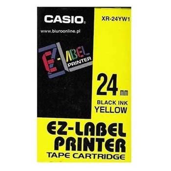 Casio XR-24YW1, 24mm x 8m, черен печат/жълт фон, оригинален лента (XR-24YW1)
