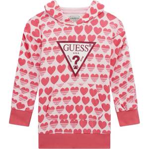 Guess Спортна рокля с качулка за мини момиче в цвят корал със сърца Guess