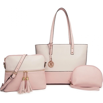 Miss Lulu 3-dílná sada tašek shopperka crossbody kabelka a kosmetička Valeria růžová