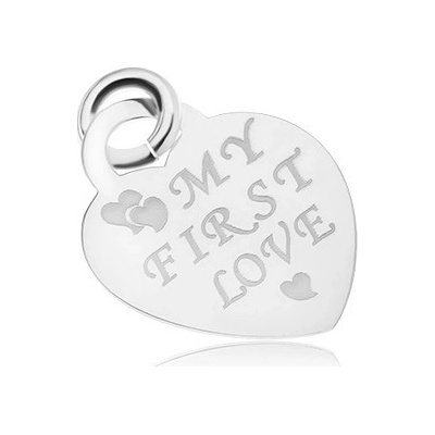 Šperky eshop Stříbrný 925 přívěsek ve tvaru souměrného srdíčka lesklý a plochý My First Love SP34.10