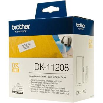 Brother DK-11208 лента за етикети, 38x90mm, 400броя в ролка, Black on White (DK11208)