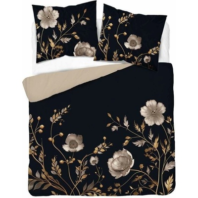 Detexpol obliečky 3D Kvety na čiernom micro Polyester mikrovlákno 220x200 2x70x80