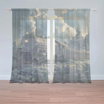 Sablio Záclony Parná lokomotíva v zasneženom meste: 2ks 150x250cm
