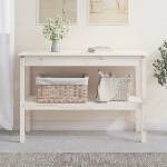 vidaXL Конзолна маса бяла 110x40x75 см борово дърво масив (814300)
