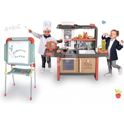 Smoby Set reštaurácia s elektronickou kuchynkou Kids Restaurant a tabuľa na kreslenie s kriedou a magnetkami