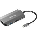 Sandberg USB Type C 6-in-1, 1x HDMI, 1 x RJ-45, 1x USB Type-C Power Delivery, 2x USB 3.0, Micro SD картов четец, SD Card четец, Сив (136-33)