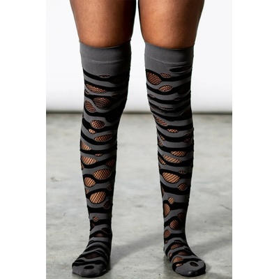 KILLSTAR Чорапи над коляното KILLSTAR - Wretched Soul Distress - Черен / Пепеляв - KSRA004162