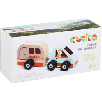 CUBIKA 15368 Auto s karavanem dřevěná hračka s magnetem 2 díly