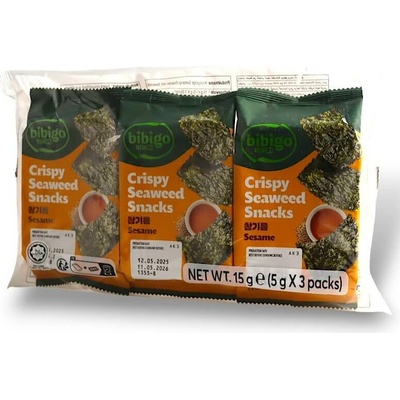 BIBIGO Chrumkavé morské riasy s príchuťou sezam 3 x 5 g