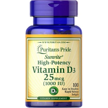 Image 1 of Puritan's Pride High-Potency Vitamin D3 1000 IU [100 Гел капсули]
