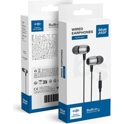Blue Star Wire Earphones Jack 3,5 mm With Microphone M09 1,2 M Black
