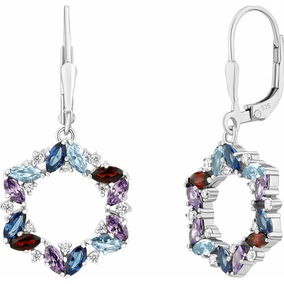 SILVEGO Stříbrné visací náušnice Fillory s mixem přírodních kamenů a Brilliance Zirconia FW21007ESSGA