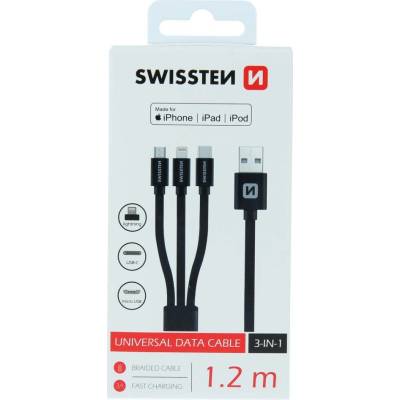 Swissten 72501101 Textile 3in1 MFi 1,2m černý