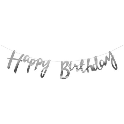 B Happy Birthday Banner -girlanda 150 cm stříbrná – Zboží Dáma