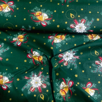 Vánoční bavlněná látka, metráž, šíře 160 cm, Vánoční motiv na Zeleném