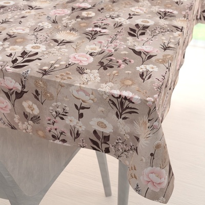 Biante bavlna obdĺžnikový obrus Sandra SA-787 Ružovo-hnedé kvety na hnedosivom 60x100 cm