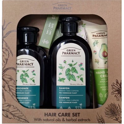 Green Pharmacy Herbal Care čisticí šampon pro normální vlasy 350 ml + čisticí kondicionér pro normální vlasy 300 ml + krém na ruce s aloe vera 100 ml + balzám na rty 3,6 g dárková sada