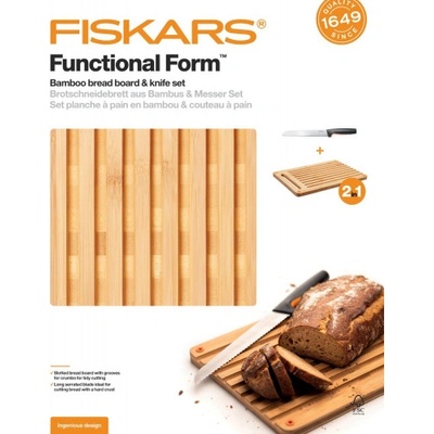 Fiskars Бамбукова дъска и нож за хляб Fiskars Functional Form (1057551)
