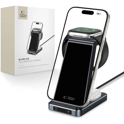 Безжична зарядна станция 3в1 15W от Tech Protect A26 - Черна (9490713934487)