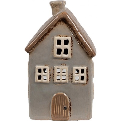 Šedý keramický svícen na čajovou svíčku domek Amster Village - 9*9*16 cm - Clayre & Eef