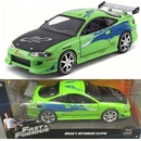 Jada Toys 253203007 Mitsubishi Eclipse 1995 Fast & Furious Brian tuningový model v mierke so spojlerom otváracími dverami kapotou a kufrom voľnobeh zelený 1:24