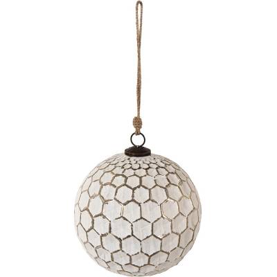 Bílá antik skleněná koule Hexagon white XL 20x20 cm