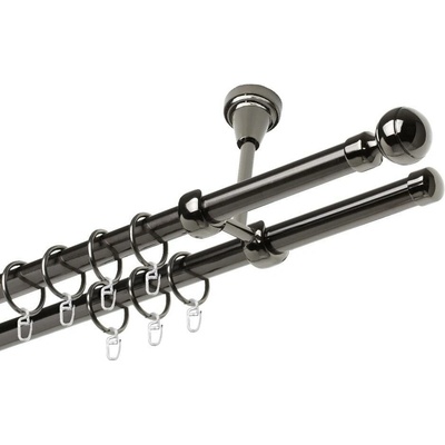 OK-GarnýžeCZ - Garnýž kovová dvouřadá 19mm Paola onyx 390 cm do stropu / kroužky s háčkem