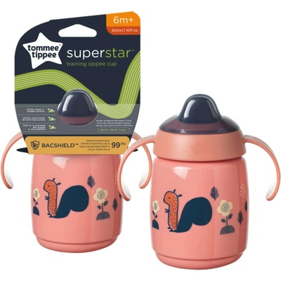 Tommee Tippee Чаша за пиене - Superstar чаша за обучение с чучур 300 мл 6 месеца розов (447823)