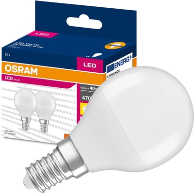 Osram 2PAK LED žiarovka E14 P45 4,9W 40W 470lm 2700K Warm 200° VALUE