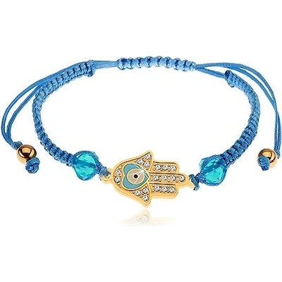 Šperky eshop Nastaviteľný náramok na ruku z modrých šnúrok symbol Hamsa číre zirkóny Z24.03