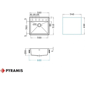 Pyramis Кухненска мивка PYRAMIS, ITHAKA (56x51) 1B (ITHAKA(56X51)) Мивка за вграждане