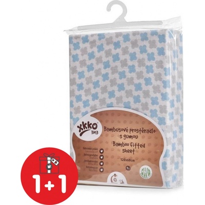 XKKO BMB Bambusové prostěradlo s gumou Baby Blue Cross 60x120