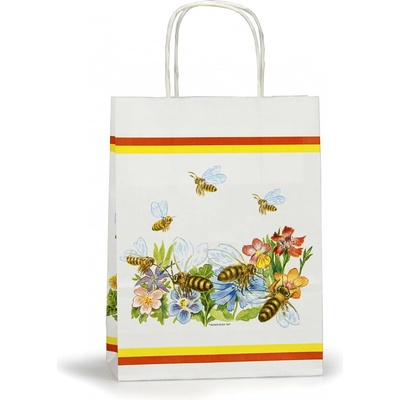 Papierová taška biela 215 x180 x 80 mm s potlačou "Kvety"
