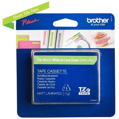 Brother TZEMQG35 12mm White-Lime Green matt 5M length