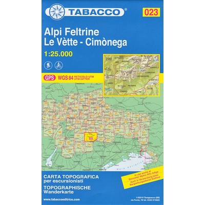 Alpi Feltrine Le Vette- Cimonega 1:25 000 turistická mapa TABACCO #23