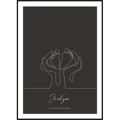 Jen tak z lásky Plakát Dětské nožičky s textem o narození Rozměr plakátu: 30 x 40 cm, Orientace plakátu: Na výšku, Barevná varianta: Grafitová