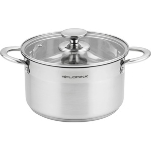 FLORINA stainless steel pot 6 l, 24 cm diameter, energy-saving cooking pot, FALCON, pot with glass lid and measuring scale, 3-layer base, even heat distribution, ideal for all types of stoves - 5G1044 (5G1044